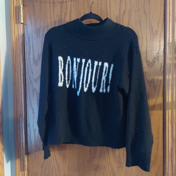 a new day Sweaters - a new day Black 'Bonjour' Turtleneck Sweater